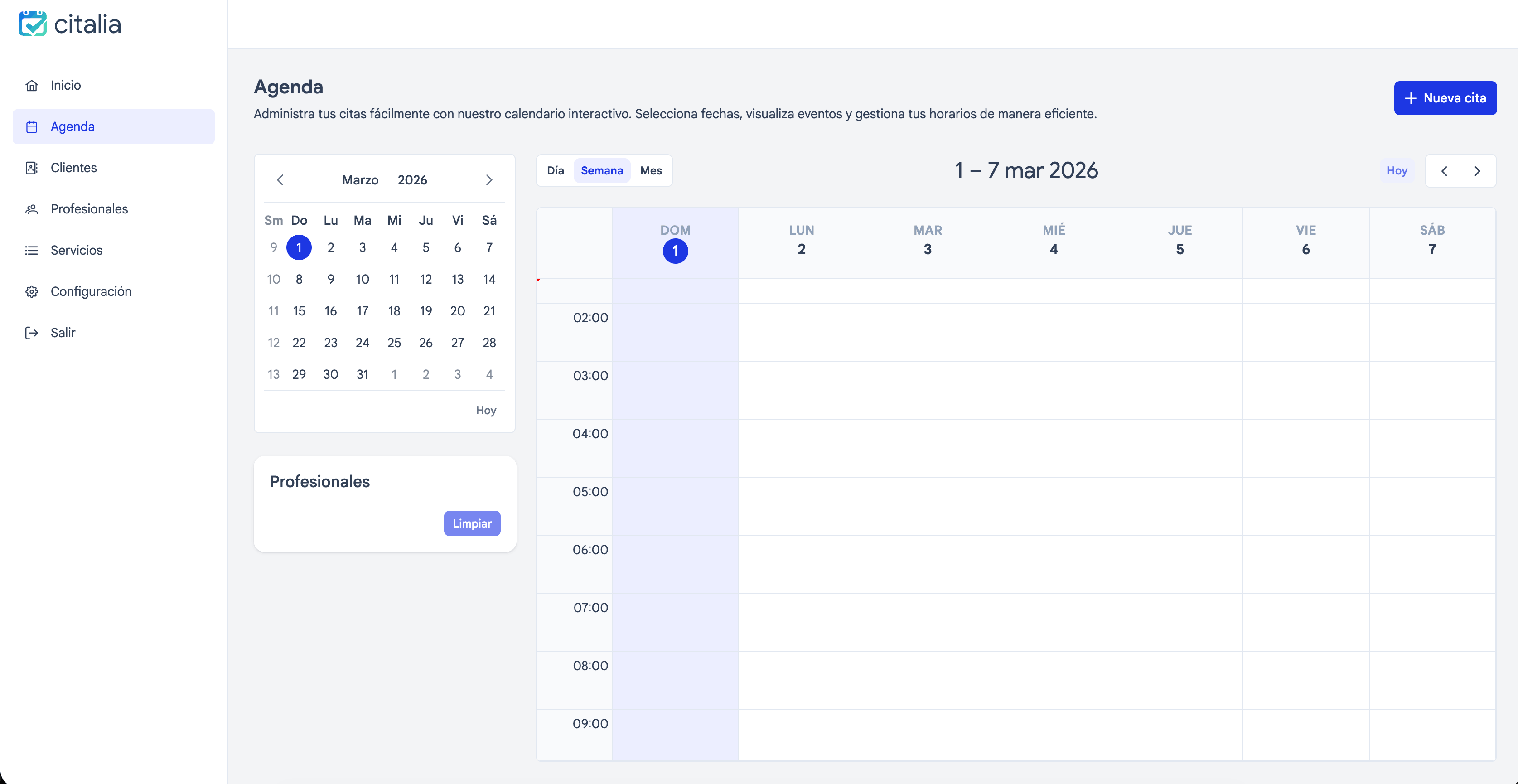 citalia — Panel de control